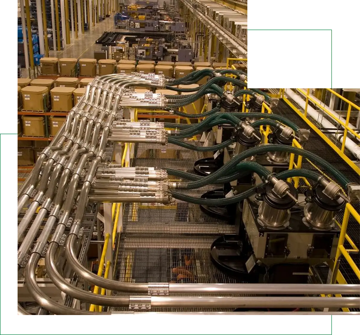 Industrial machinery with cables in a warehouse.